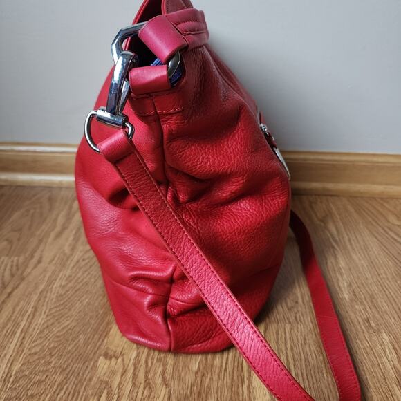 B. Makowsky Lipstick Red Textured Leather Shoulder Bag Adjustable Strap Purse - Picture 6 of 14